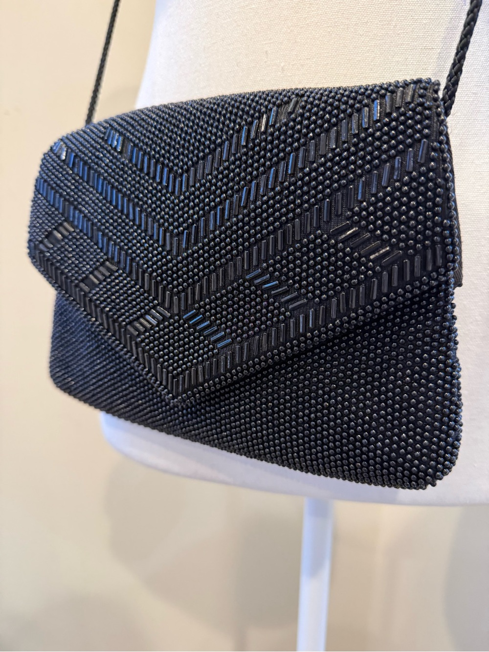 VNG Beaded Chevron Evening Crossbody Bag - Black Double Flap